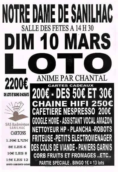 Loto du badminton animé par Chantal