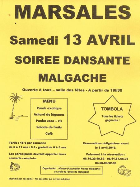 Soirée dansante avec repas malgache