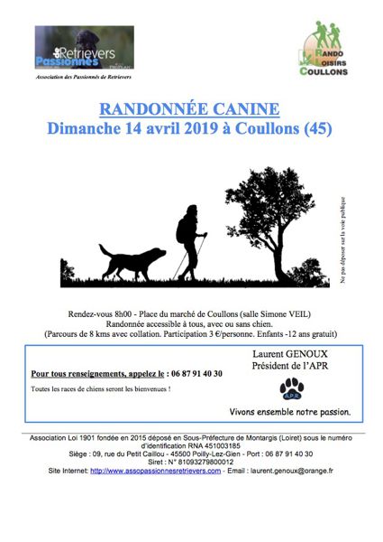 RANDONNÉE CANINE DIMANCHE 14 AVRIL 2019 À COULLONS