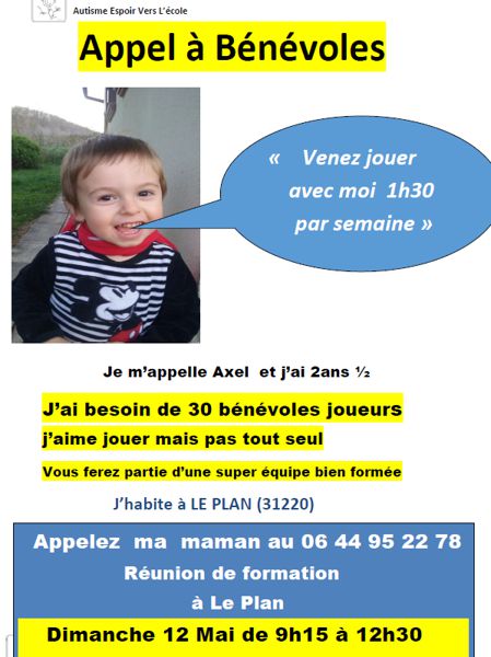 Appel à Bénévoles pour jouer avec Axel, autiste