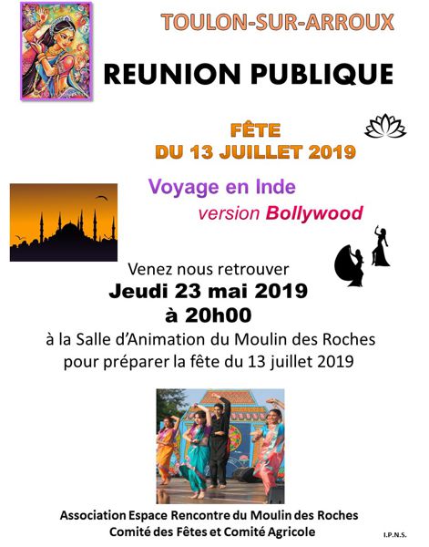 Réunion publique Fête du 13 juillet 2019 - Thème BOLLYWOOD