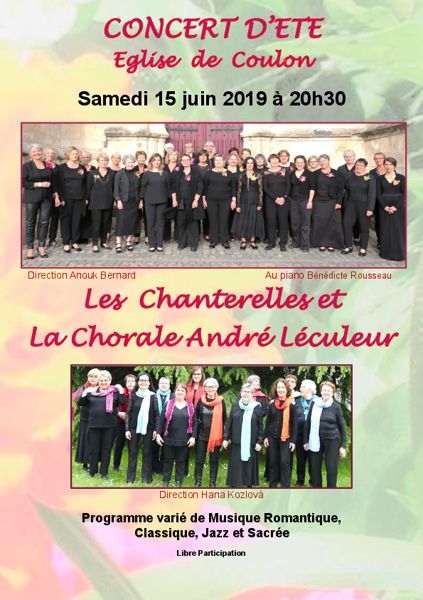 CONCERT du 15 JUIN à COULON : Les Chanterelles et Chorale André LECULEUR