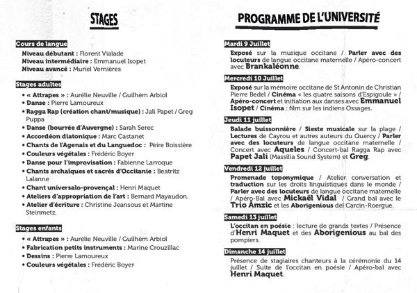 Université occitane de Laguépie (14 stages)