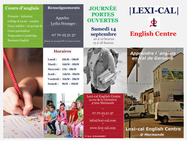 Journée Portes Ouverts avec Lexi-cal, cours d'anglais pour les petits et les grands.