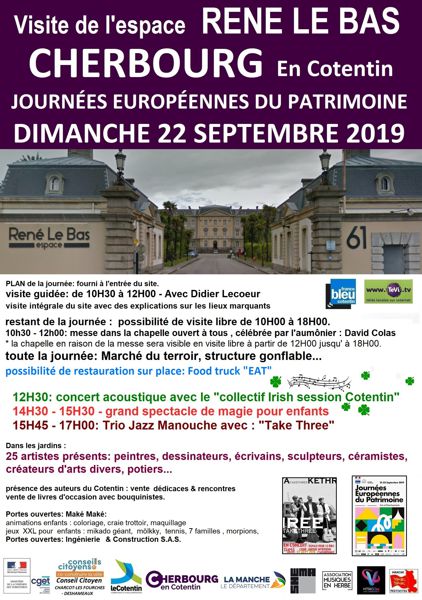 Journées Européennes du patrimoine  DIMANCHE 22 SEPTEMBRE 2019   CHERBOURG En Cotentin.