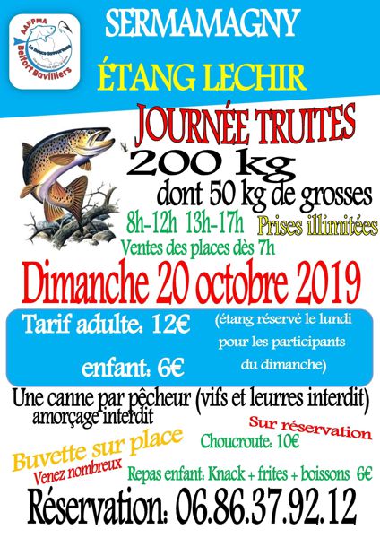 JOURNÉE TRUITES 20 OCTOBRE 2019 ÉTANG LECHIR SERMAMAGNY