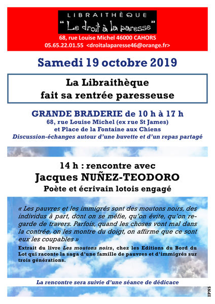 La Libraithèque fait sa rentrée paresseuse ! avec l'écrivain Jacques Nuñez-Teodoro