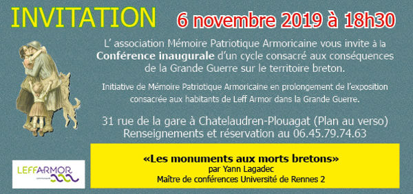 Mémoire Patriotique Armoricaine présente un ensemble de Conférences sur l'après 14/18 à Châtelaudren