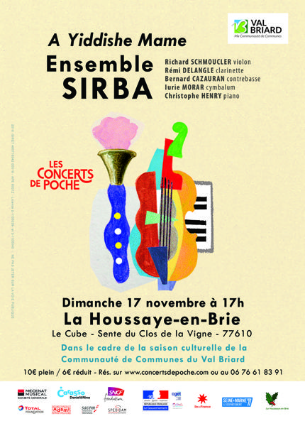 Concert de Poche : Ensemble SIRBA, violon, clarinette, contrebasse, cymbalum, piano