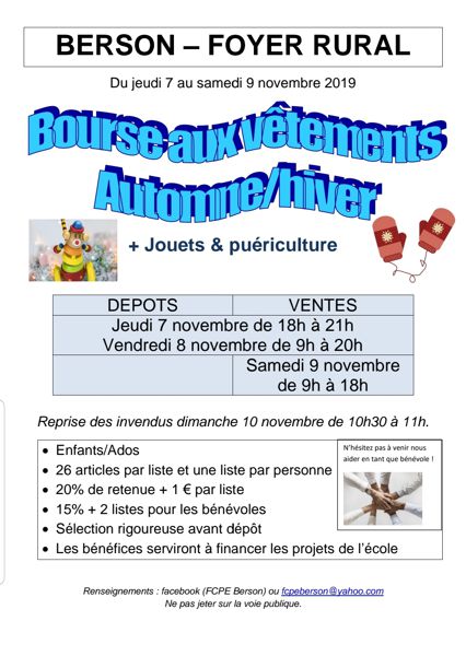 BOURSE AUX VÊTEMENTS ENFANTS/ADOS ET AUX JOUETS