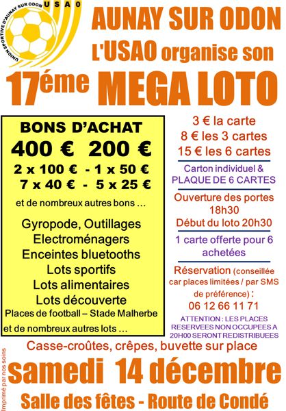 Loto de l'USAO le 14 décembre 2019