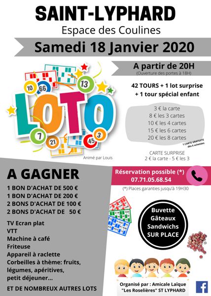 LOTO organisé par l'Amicale Laïque de l'Ecole publique Les Roselières de SAINT-LYPHARD