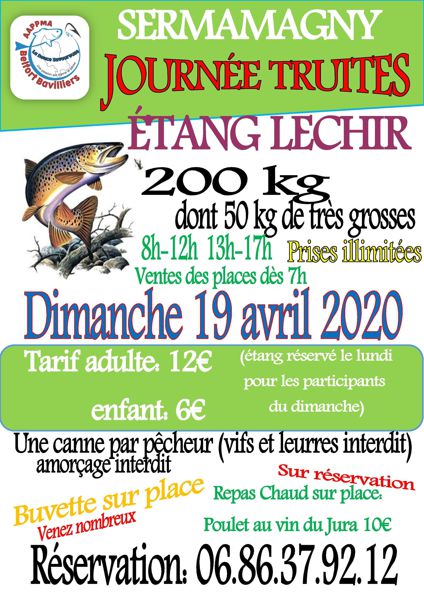 Journée Truites Étang Lechir Sermamagny le 19 AVRIL 2020