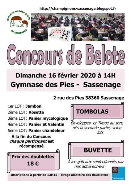 Concours de belote 16 février 2020 à 14H Sassenage