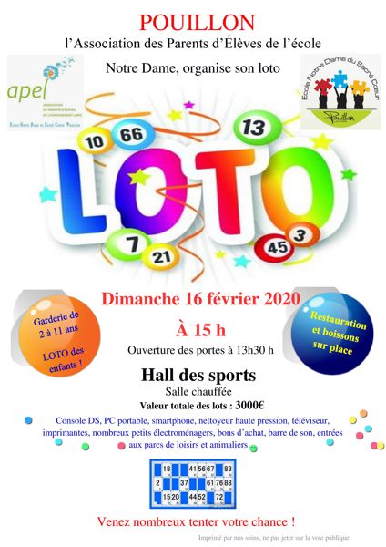 LOTO BINGO - Pouillon (40350) - Jeux de hasard - Loto