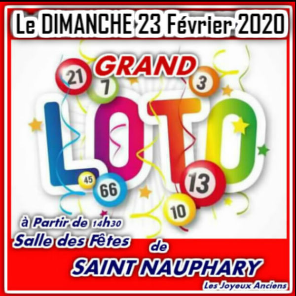 GRAND ET SUPERBE LOTO à SAINT NAUPHARY Le 23/02/2020