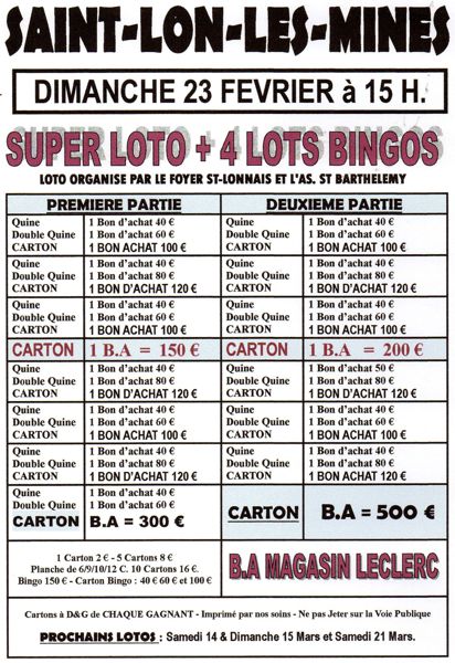 SUPER LOTO BINGOS