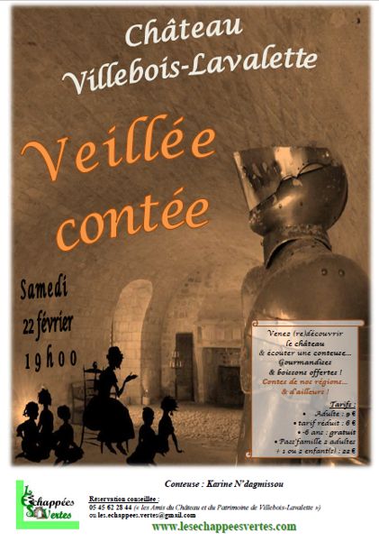 Veillée contée château Villebois-Lavalette, 22/02/20 19h