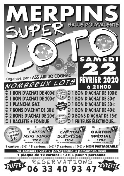 Super loto à Merpins  samedi 22 février 2020 à 21h0