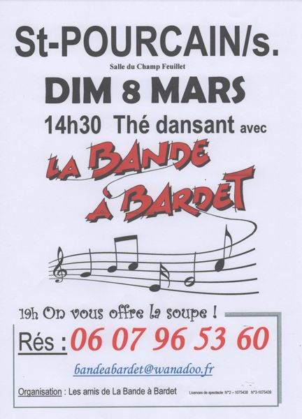 Thé dansant 8 Mars St-pourçain/S LA BANDE A BARDET