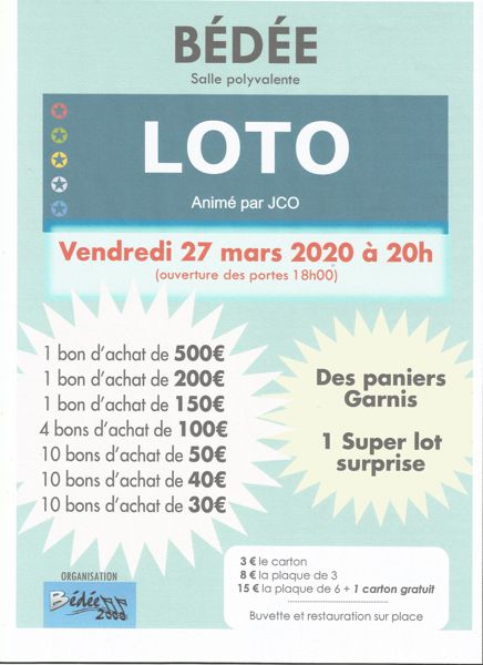 super loto à Bédée vendredi 27 mars avec JCO