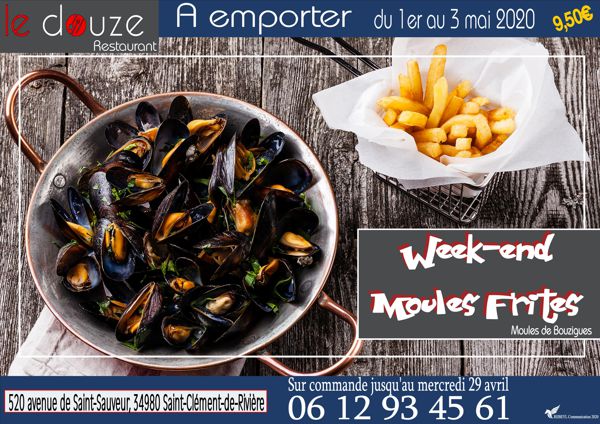 Vente à emporter de moules frites maison!