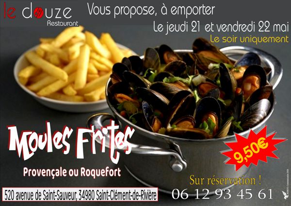 Vente à emporter de moules frites maison!