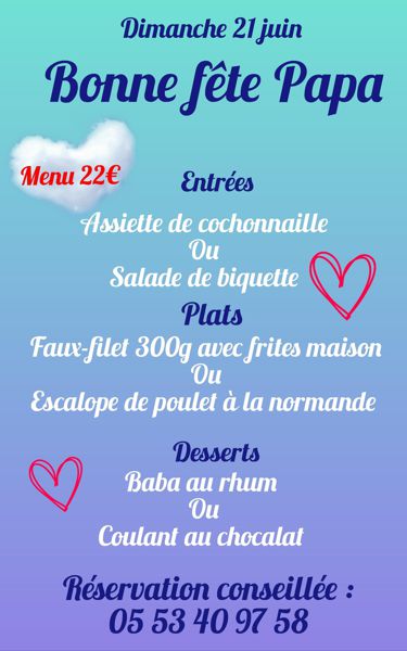 Menu fêtes des papas