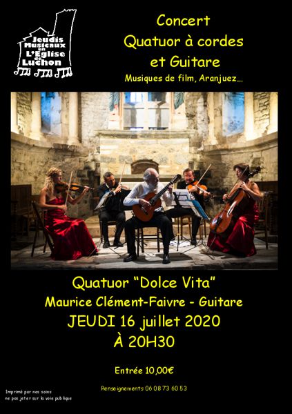5eme concert des jeudis musicaux de Luchon - Quatuor à cordes et Guitare