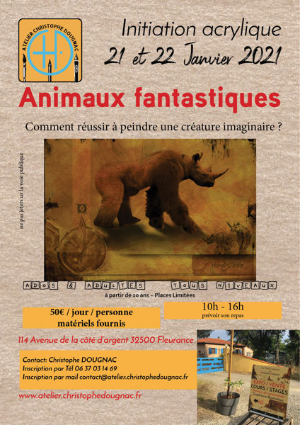 Animaux fantastique, initiation acrylique