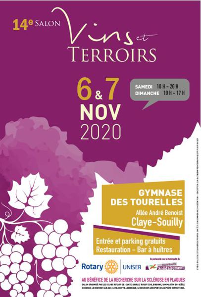 14ème Salon des Vins et Terroirs Rotary les 6 et 7 novembre 2021 à Claye-Souilly (77)