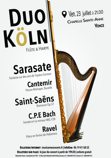 Duo Köln - Flûte & Harpe - Vendredi 23 Juillet à Vence