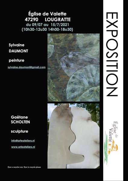 Du 9 (vernissage à partir de 18.00h) au 15/7 Peintures Sylvaine Daumont et Sculptures Gaëtane Scholten, Ver