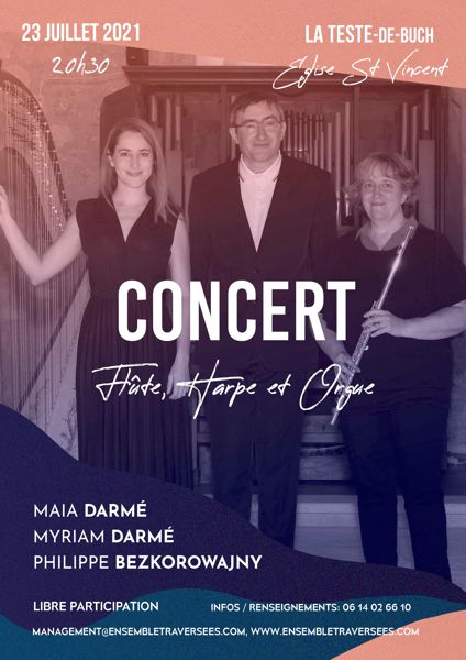 Concert en trio flûte harpe et orgue Ensemble Traversées