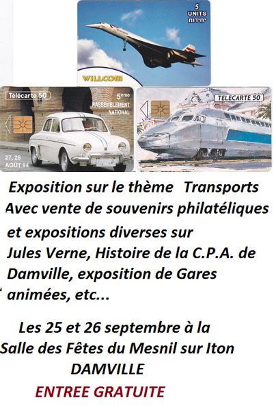 Exposition Journée du timbre à anciennement Damville avec thème Concorde