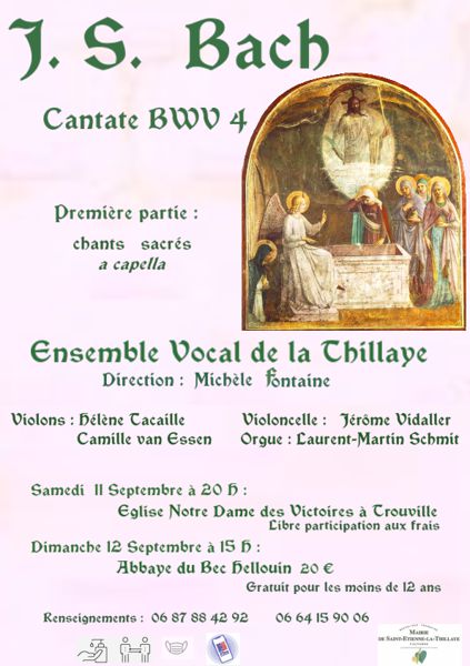 Concert Cantate BWV4 de JS Bach voix, orrgue, violons et violoncelle.
