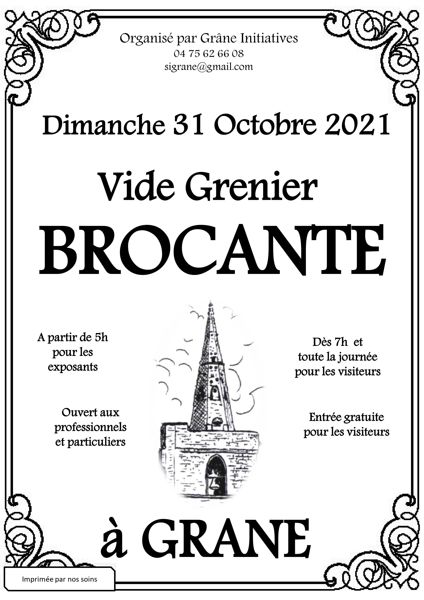 Brocante - vide grenier à Grane le 31 octobre 2021
