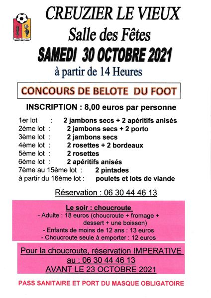 CONCOURS BELOTE ET SOIREE CHOUCROUTE