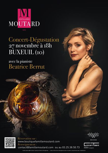 La virtuose du piano Beatrice Berrut en concert-dégustation Domaine Moutard à Buxeuil (Aube)