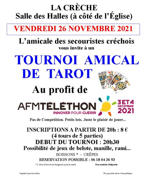 Tournoi amical de tarot au profit du Téléthon 2021