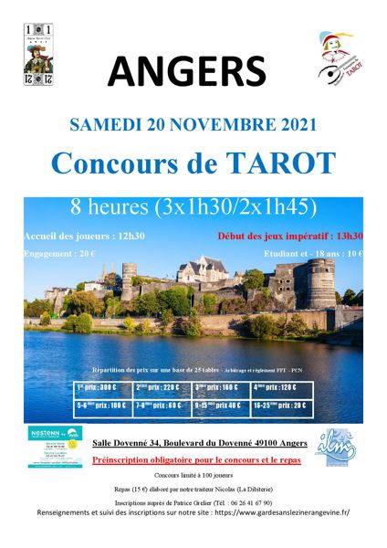 Concours Tarot Angers - Salle du Doyenné - Début des jeux 13h30