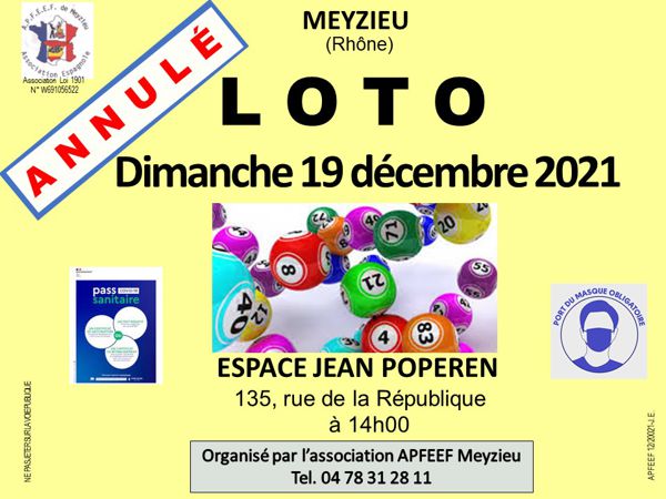 ANNULATION LOTO MEYZIEU DU 19 DECEMBRE 2021