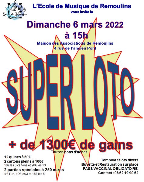 Super loto de l'Ecole de Musique de Remoulins