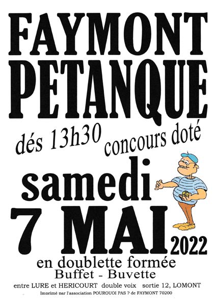 concours de pétanque à Faymont samedi 7 Mai 2022