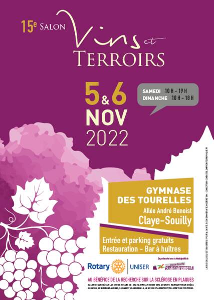 15ème Salon des Vins et Terroirs Rotary les 5 et 6 novembre 2022 à Claye-Souilly (77)
