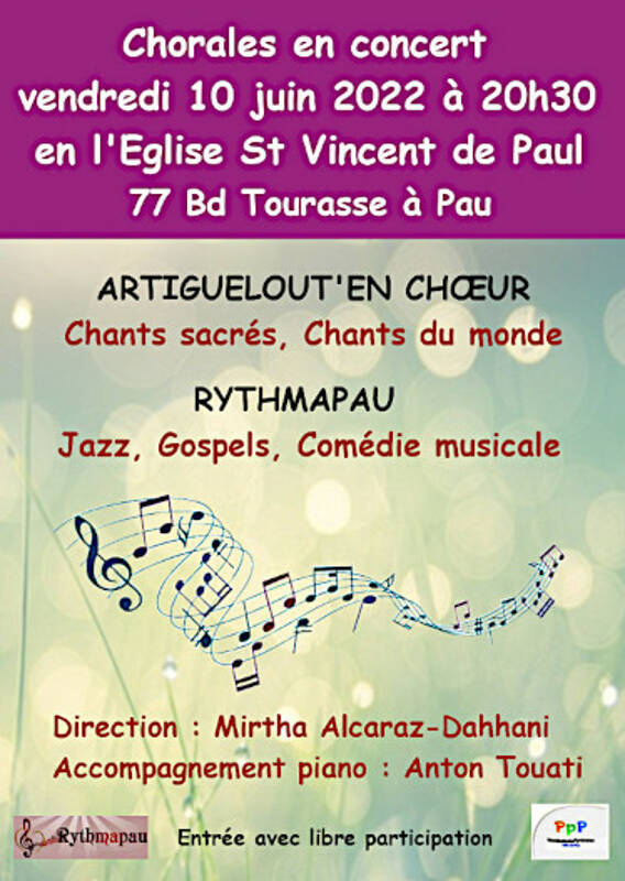Concert à 20h30 le vendredi 10 juin 2022 en l'Eglise St Vincent de Paul à Pau