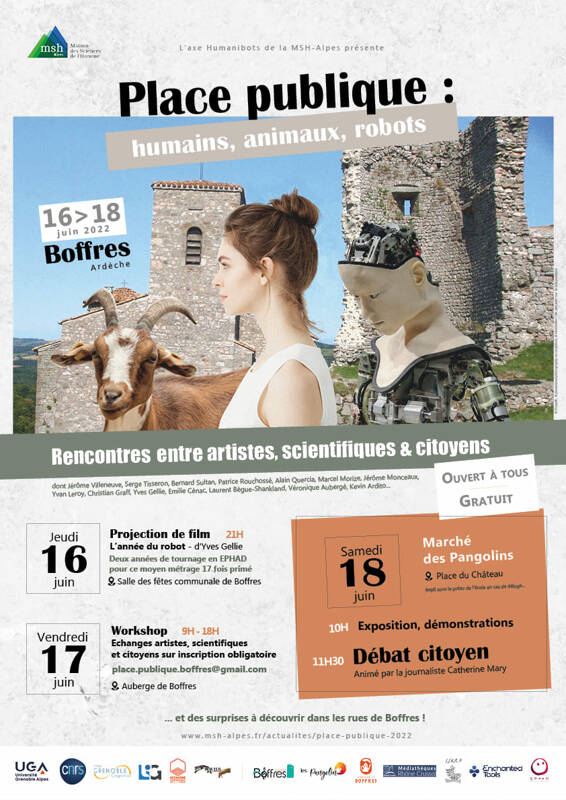 Place publique : humains, animaux, robots