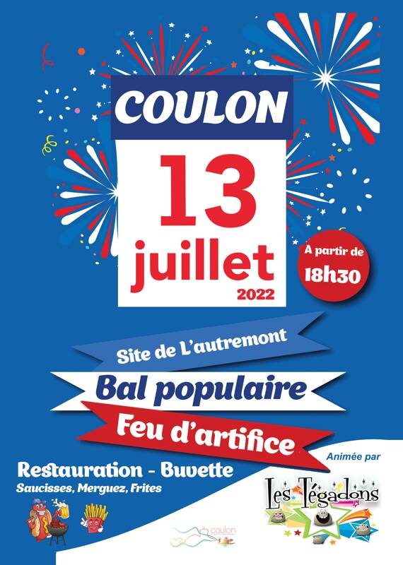 Bal populaire et feu d'artifice le 13 juillet 2022 à Coulon