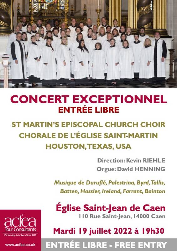 Concert de la Chorale de l'Eglise St. Martin de Houston Texas - Entrée Libre