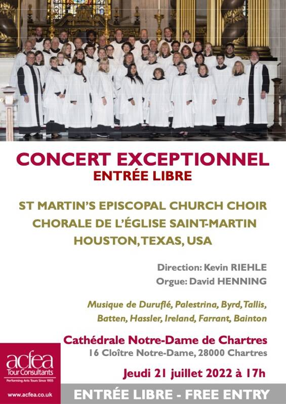 Concert de la Chorale de l'Eglise St. Martin de Houston, Texas - Entrée Libre !
